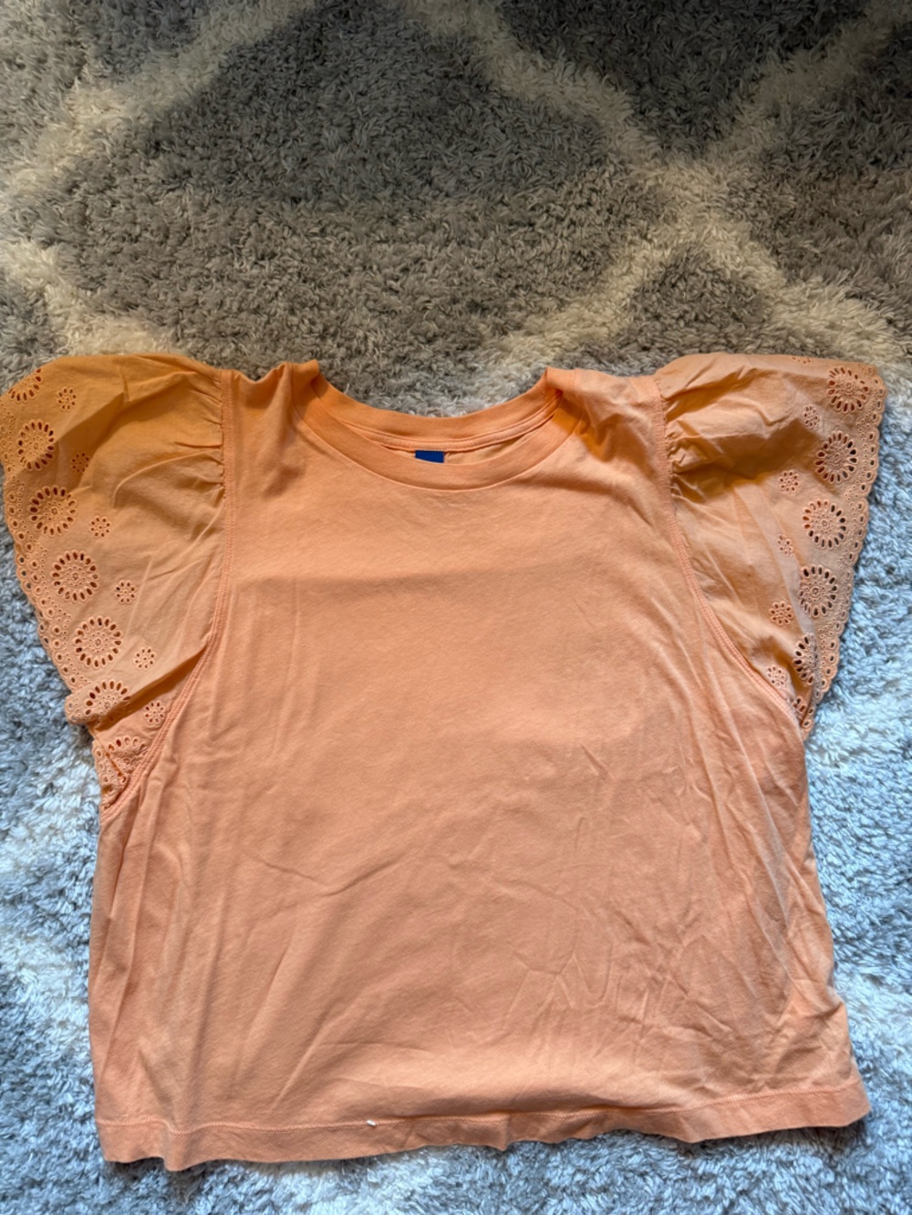 Peach Eyelet Sleeve Top | Lightweight Soft Tee | Size L